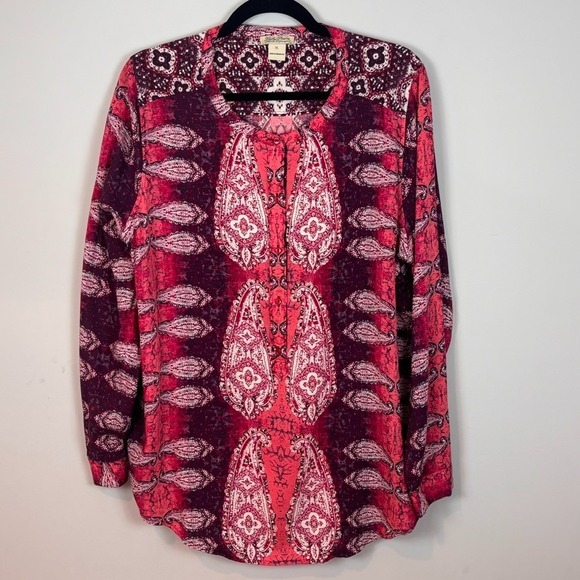 Lucky Brand Tops - Lucky Brand Womens Pink Paisley Long Sleeve Boho Peasant Button Detail Top sz XL